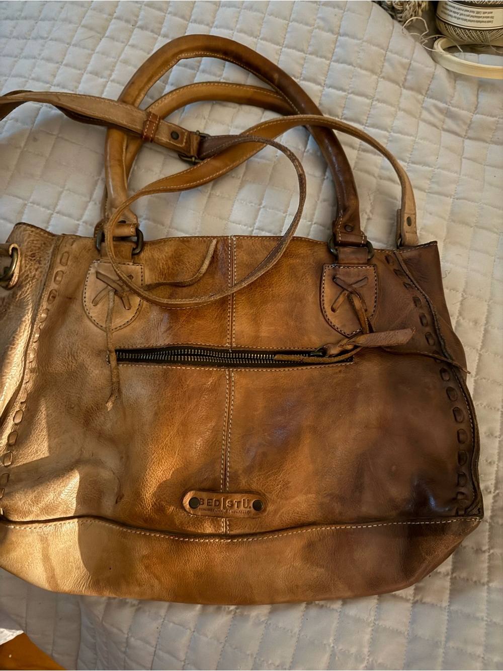 BED|STU Distressed Brown Leather Shoulder Bag